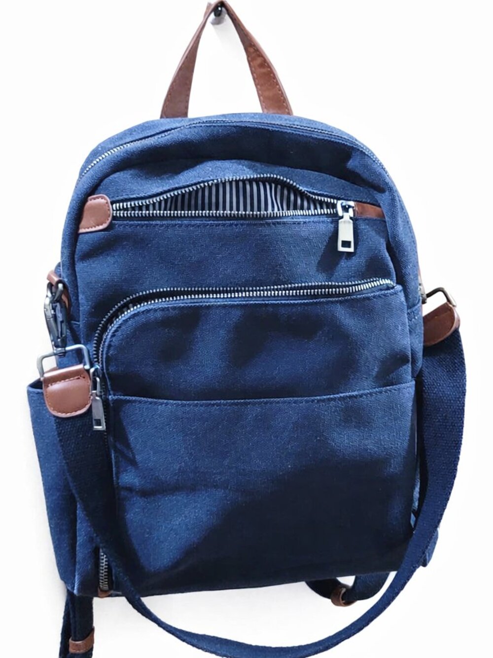 Antik Kraft Canvas Backpack – Navy & Brown Leather Trim